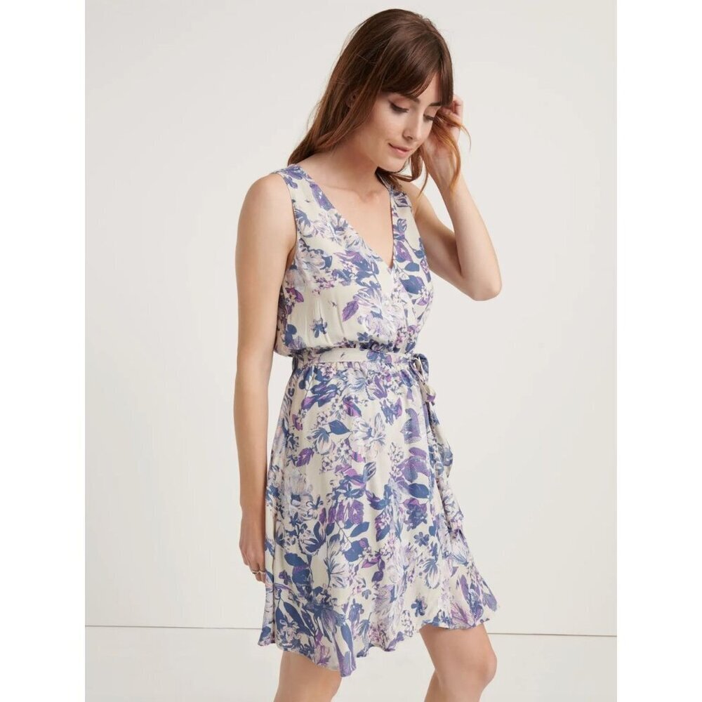 Lucky Brand Womens Zoe Faux Wrap Elastic Waist Dress Size Medium White SP NWT